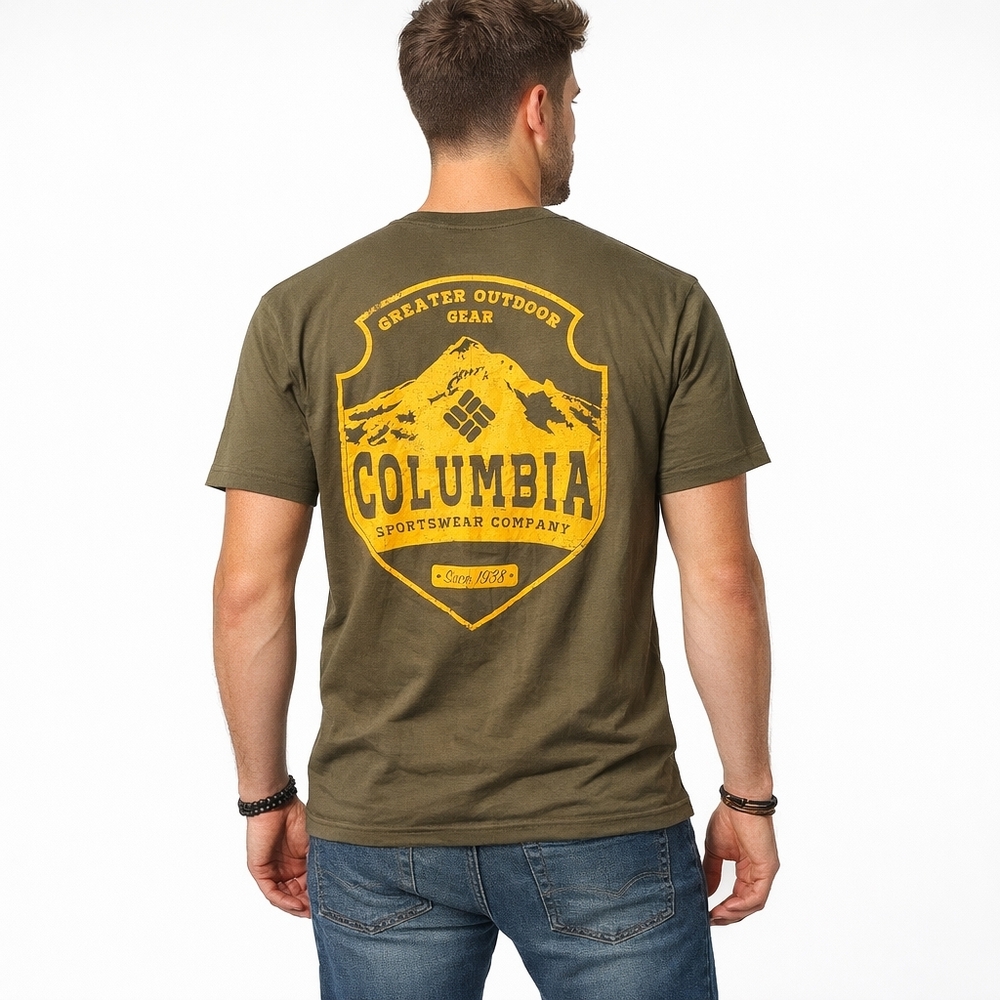 NWT Columbia Mens Graphic Tee Green Mountain Hiking Size Large